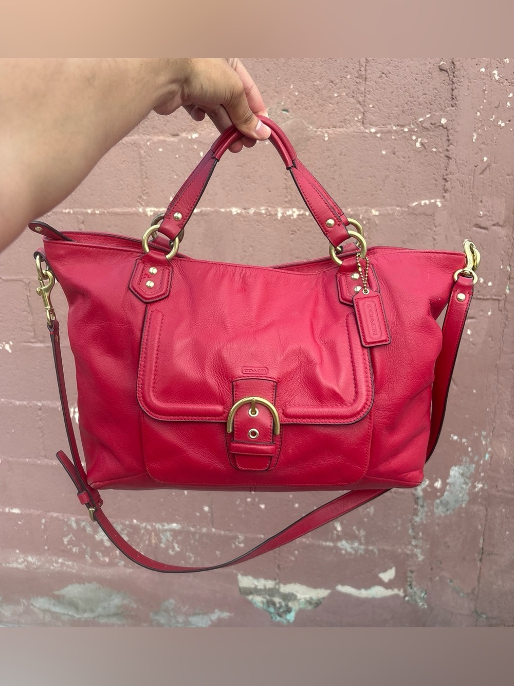 Coach Campbell Belle Leather Carryall in red